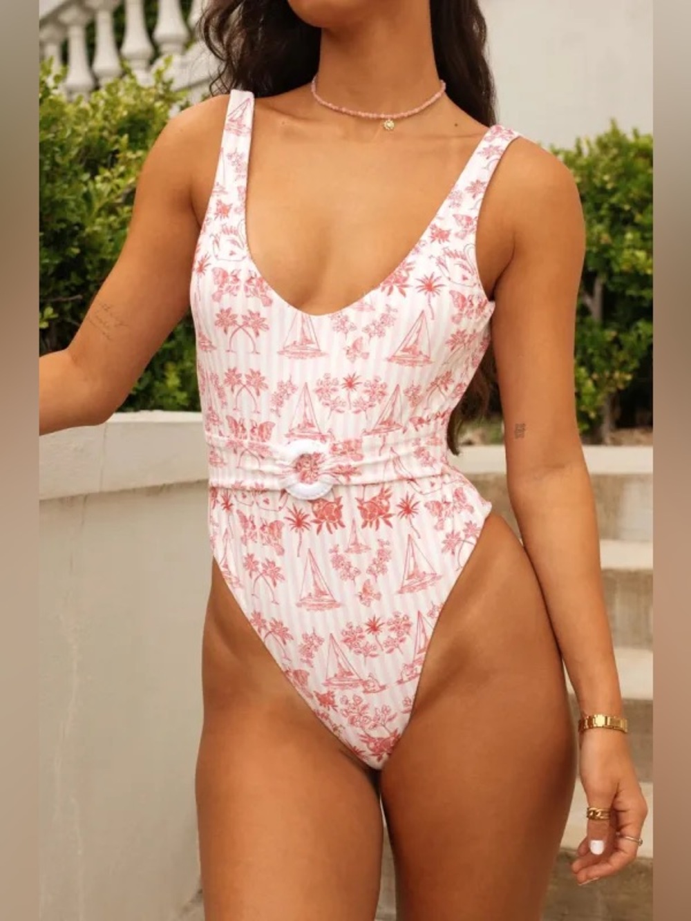 Dippin’ Daisy’s Margo Ribbed Striped One Piece Belted Size Large